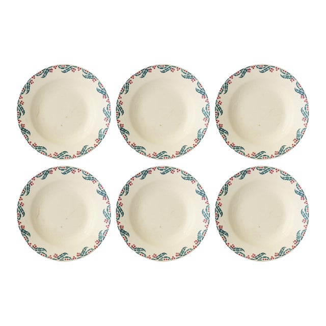 1920s French Sarreguemines Creamware "Holly" Bowls, Set of Six For Sale