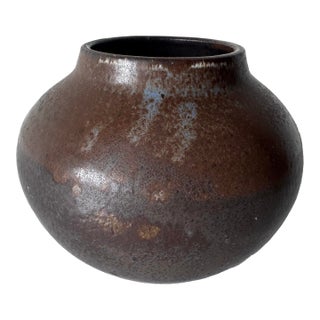 1980’s Vintage Organic Brown Glazed Studio Pottery Vase, Unsigned For Sale