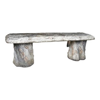 Vintage Faux Bois Concrete Garden Bench – Sculptural Tree Stump Form, 54″ For Sale
