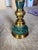 1980s Vintage Mid Century Modern Green Marble and Brass Table Lamp Pair For Sale - Image 5 of 10