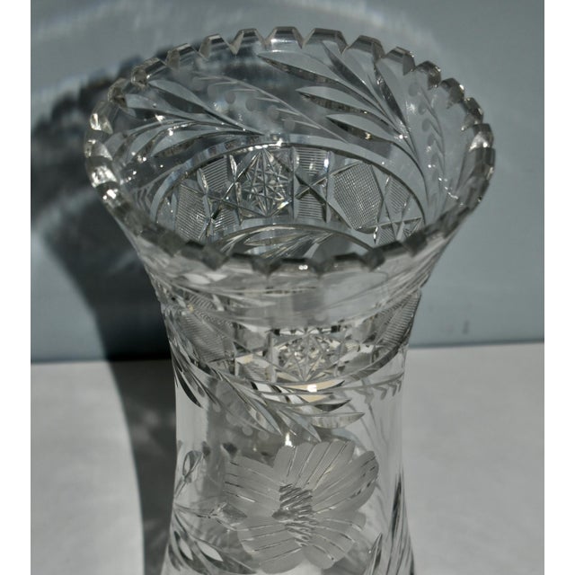 Antique Brilliant Heavy Hand Cut Lead Crystal Vase For Sale - Image 9 of 12