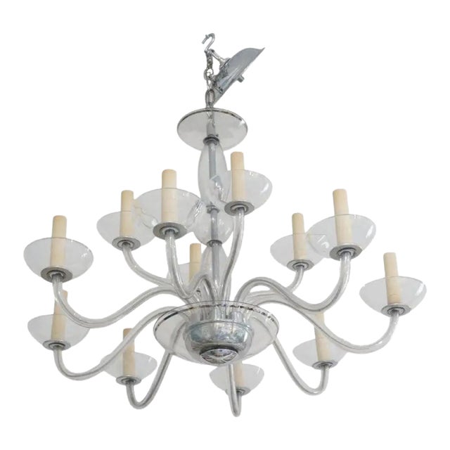 1940s Chandelier 12 Arm Czechoslovakian Glass For Sale