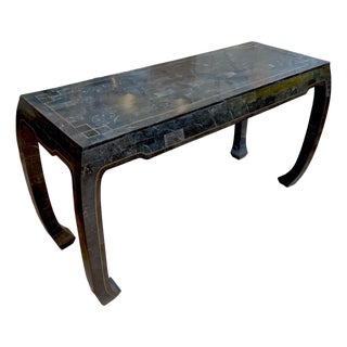 Late 20th Century Attributed Maitland-Smith Hollywood Regency Tessellated Stone Console Table With Brass Inlay For Sale