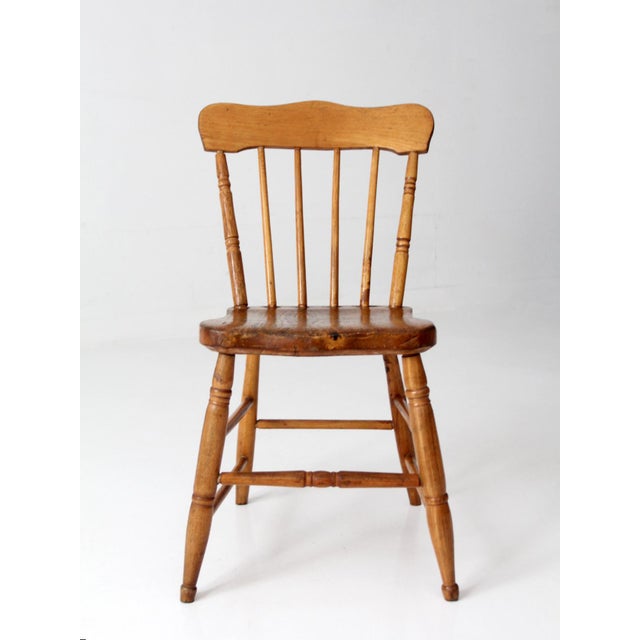Brown Antique Primitive Plank Seat Farmhouse Chair For Sale - Image 8 of 13