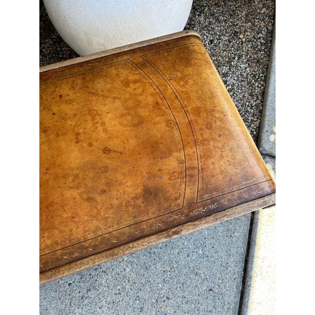 Tan Vintage Tooled Leather Top Coffee Table For Sale - Image 8 of 8