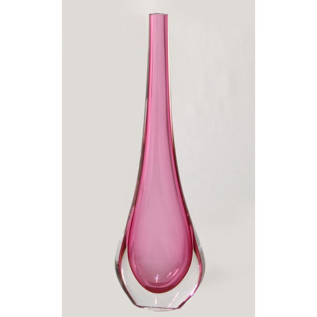 Mid-Century Modern 1960 Flavio Poli for Seguso Pink Murano Hand Blown Art Glass Vase Teardrop Shape For Sale - Image 3 of 14