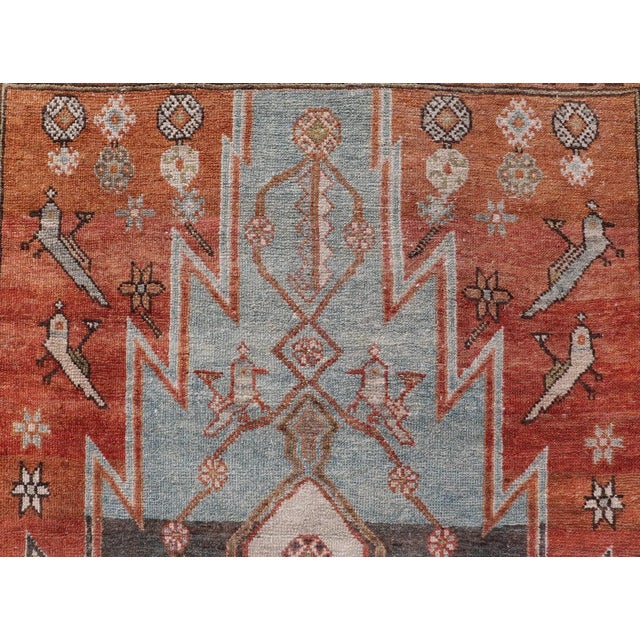 Blue Antique Geometric Persian Malayer Gallery Runner in Gray, Blue, Light Tera-Cotta and Cream For Sale - Image 8 of 13