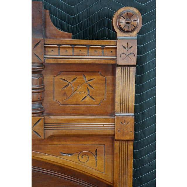 Antique Victorian Eastlake Walnut Burl Spoon Carved Highback Twin Size Bed For Sale - Image 17 of 18