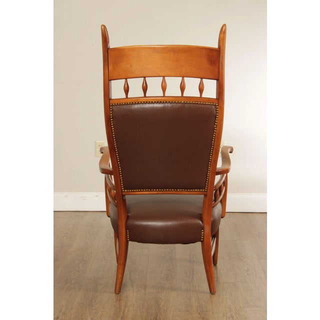 Mid Century Unusual High Back Sculpted Maple & Leather Arm Chair For Sale - Image 9 of 12