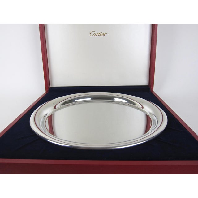 Contemporary Cartier Polished Pewter Silver Tray With Original Red Presentation Box For Sale - Image 3 of 9