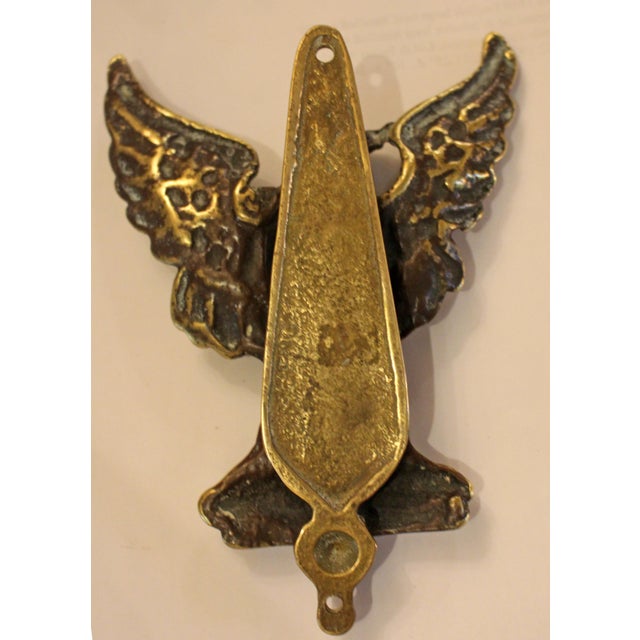 Circa 1900 antique brass eagle door knocker, English. Good, heavy quality. Very well cast. Worn "England" stamp. Backplate...