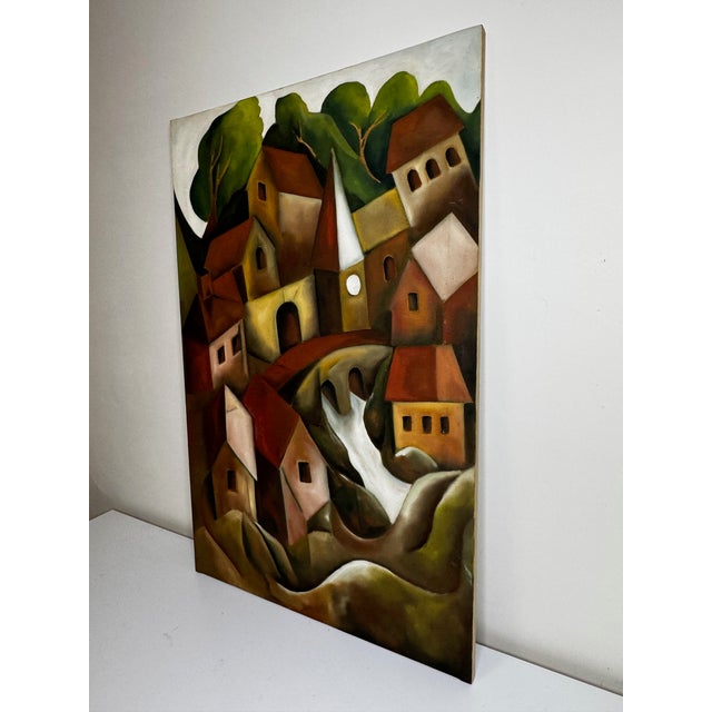 Pablo Picasso Terry Kane (Terence Matthew Kane, 1970–2015) After Picasso (Cubist-Influenced) Cascading Hillside Village Original Oil on Canvas, 2002 For Sale - Image 4 of 18