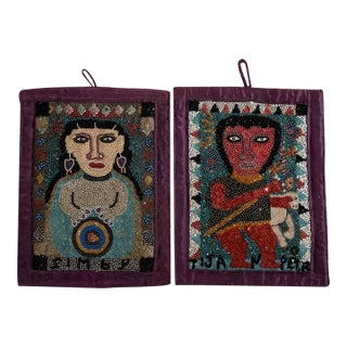 Beaded and Sequined Haitian Drapo Vodou Flags - 2 Pieces For Sale