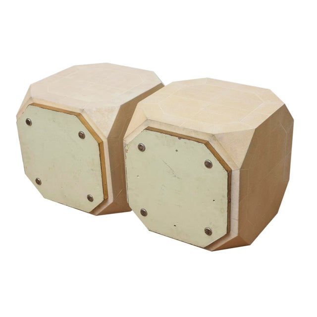 Vintage Restored Ron Seff Shagreen and Bone Dice Side or End Tables Pair Of, Rare For Sale - Image 12 of 13