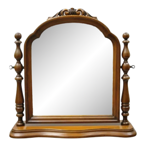 Antique Jacobean Depression Era Walnut Vanity Dresser Pivoting Shaving Mirror