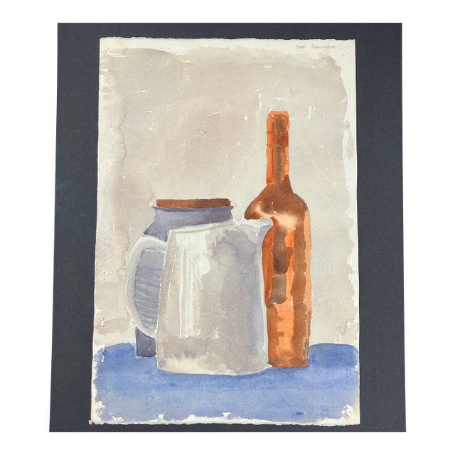 1970’s Original Abstract Expressionist Double Sided Watercolor Still Life Painting Signed For Sale