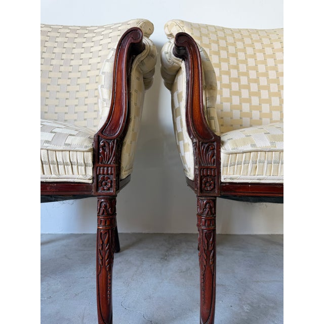 Vintage Regency Revival Carved Wood Armchairs – A Pair For Sale - Image 10 of 17