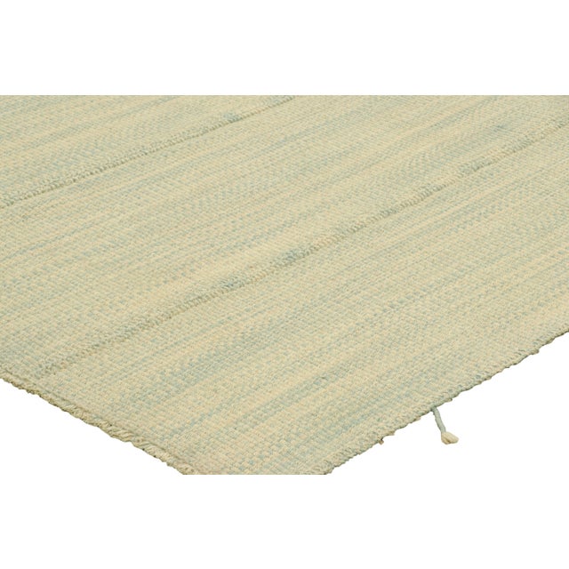 Rug & Kilim’s Contemporary Kilim in Beige and Blue Textural Stripes For Sale In New York - Image 6 of 7