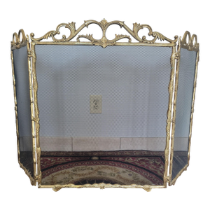 Vintage Brass Three Panel Fireplace Screen