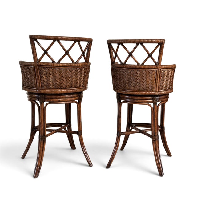 Brown Lexington Tommy Bahama Bali Hai Kamala Bay Swivel Bar Stools, a Pair For Sale - Image 8 of 18
