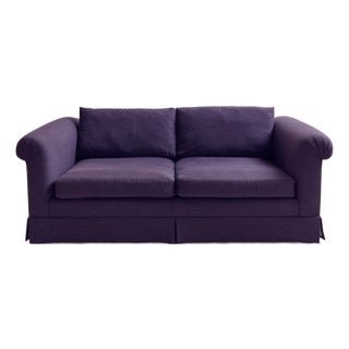 The Vintage Deep Plum Linen Down-Filled Loveseat For Sale