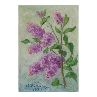 1970s Lilac Still Life, Oil Painting, Ukrainian Art 50-35 For Sale