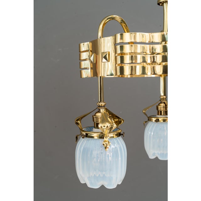 Jugendstil Chandelier with Opaline Glass Shades, Vienna, Austria, 1910 For Sale - Image 3 of 18