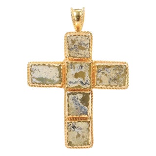A Stunning Roman Glass Cross in 21k For Sale