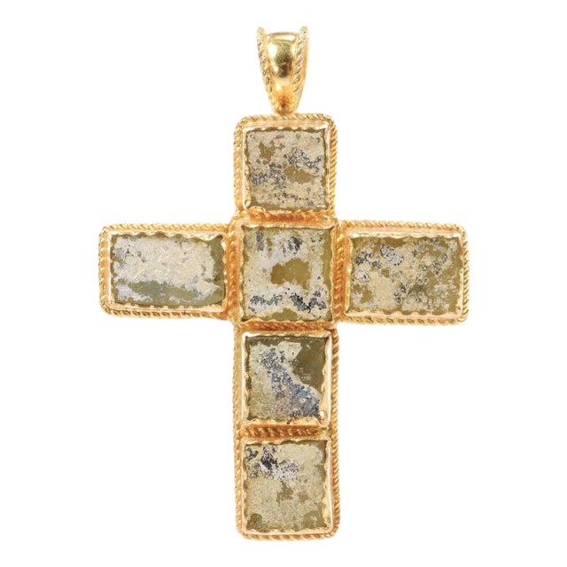 A Stunning Roman Glass Cross in 21k For Sale