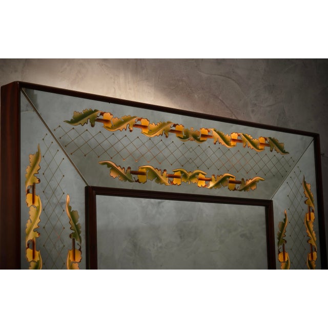 Walnut Wood and Mirrored Glass Wall Mirror by Luigi Brusotti, 1940s For Sale - Image 11 of 17