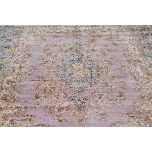 Shabby Chic Vintage Persian Kerman Hand Knotted Organic Wool Fine Weave Rug,8'11"X10'10" For Sale - Image 3 of 6