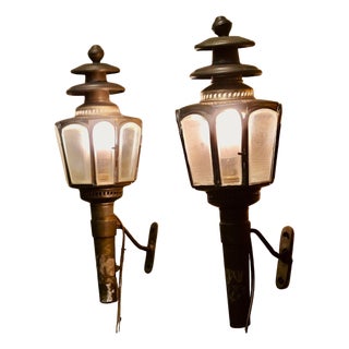 French Brass Carriage Lamps, Set of 2 For Sale