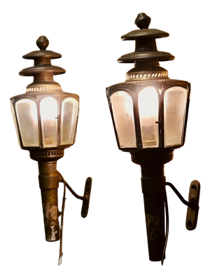 French Brass Carriage Lamps, Set of 2