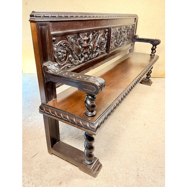 20th Century Spanish Carved Wood Bench with Barley Twist Legs, 1920 For Sale - Image 11 of 17