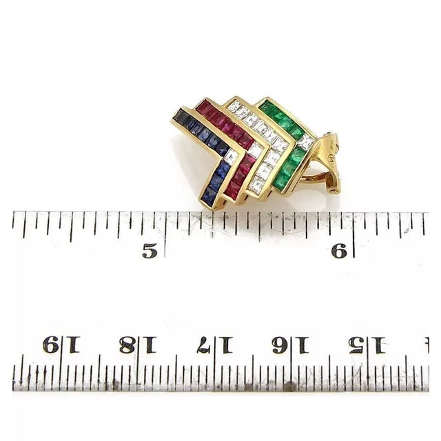 Late 20th Century Diamond Emerald Ruby & Sapphire 18k Gold Earrings - 2 Pieces For Sale - Image 5 of 5