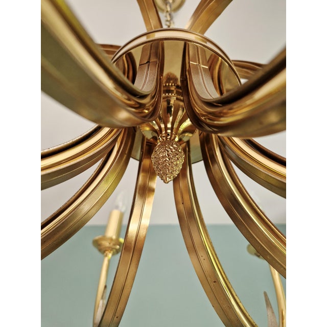 Metal Large Hollywood Regency Brass Chandelier, Belgium, 1970 For Sale - Image 7 of 17