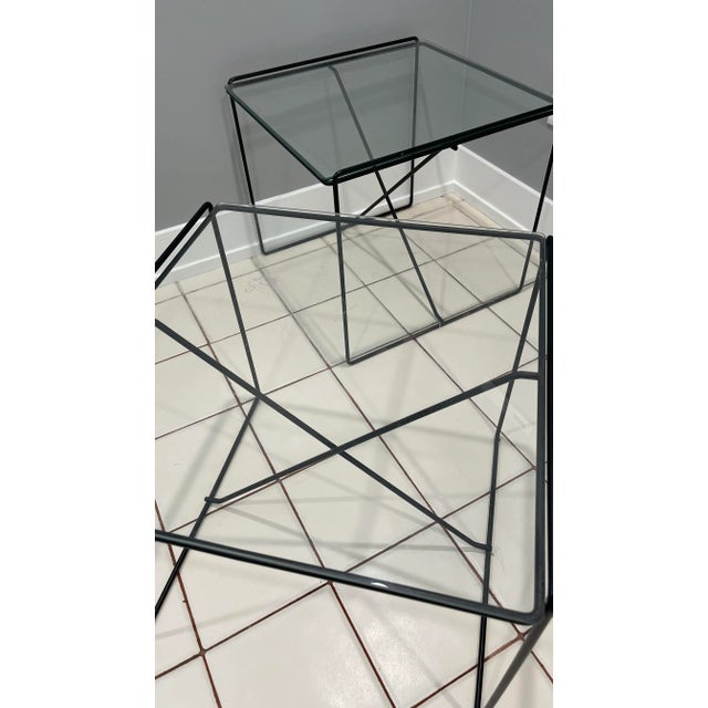 Rare 1970’s Mid Century Max Sauze “ STYLE “ Isosceles square side tables are in good vintage condition the wire has some...