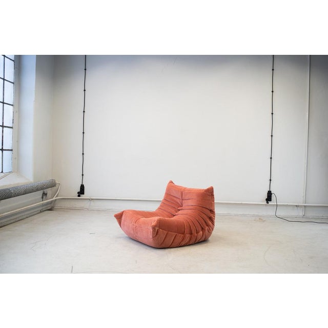 Togo Lounge Chair in Coral Corduroy by Michel Ducaroy for Ligne Roset For Sale - Image 3 of 16