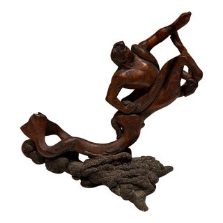 1970s Mythical Hercules and the Hydra Wood Sculpture For Sale