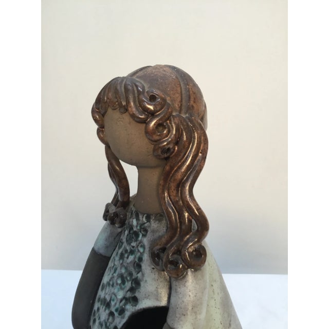Ceramic Mid Century Swedish Elbogen Pottery Girl Figurine Flower Vase For Sale - Image 7 of 10