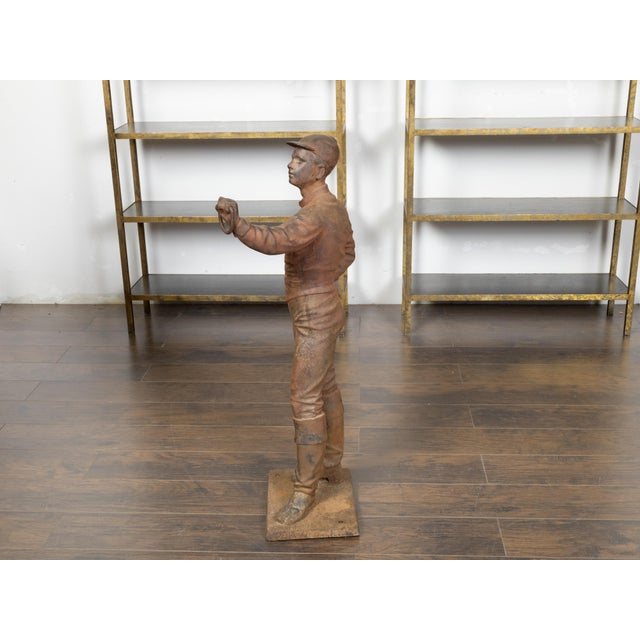 English English Turn of the Century Iron Sculpture of a Jockey with Weathered Patina For Sale - Image 3 of 9