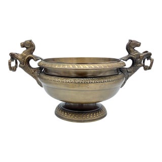 Mid-Century Brass Horse Head Pedestal Jardinière Bowl For Sale