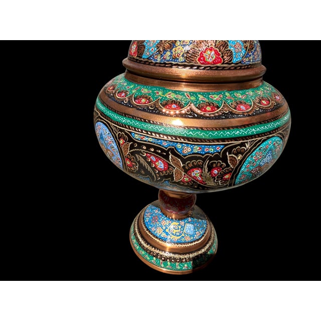 Vintage Hand Painted Copper Pedestal Urn For Sale - Image 11 of 12