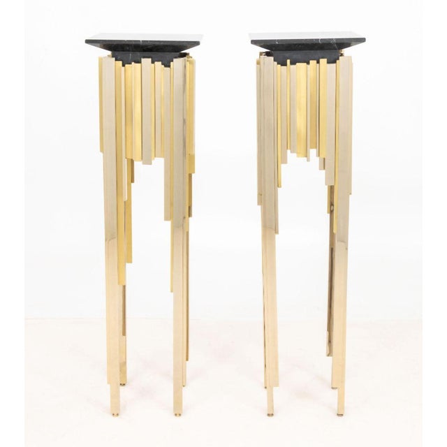 Pair of Luxxu "Empire Column Display" Pedestals, each with black Nero Marquina marble top above gilt brass base. 48.5" H x...