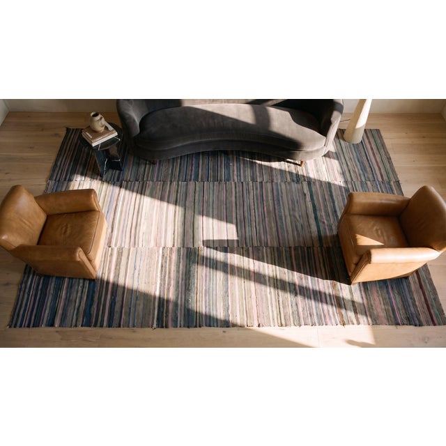 1920s Multicolor Stripe Design Antique American Shaker Flat Weave Cotton Rag Rug For Sale - Image 14 of 14