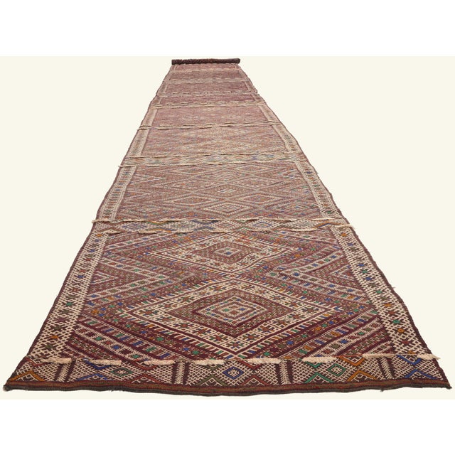 Tribal Vintage Zemmour Moroccan Kilim Rug, 03'07 X 25'09 For Sale - Image 3 of 10