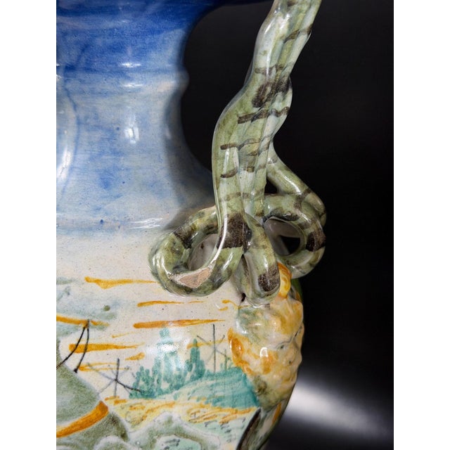 Vintage Italian Hand-Painted Majolica Mythological Vases, 1800s, Set of 2 For Sale - Image 13 of 18