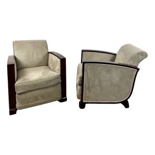 Art Deco Armchairs in Rosewood and Suede, 1920, Set of 2 For Sale