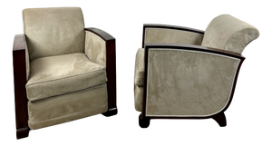 Art Deco Armchairs in Rosewood and Suede, 1920, Set of 2