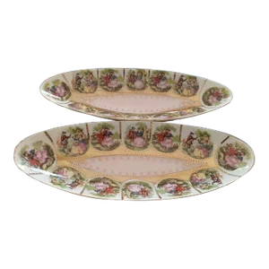 Vintage Royal Vienna Porcelain Courting Celery Dishes- a Pair